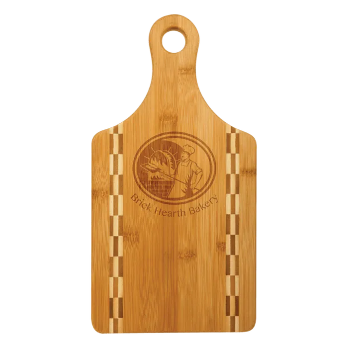 Bamboo Paddle Shaped Cutting Board with Butcher Block Inlay