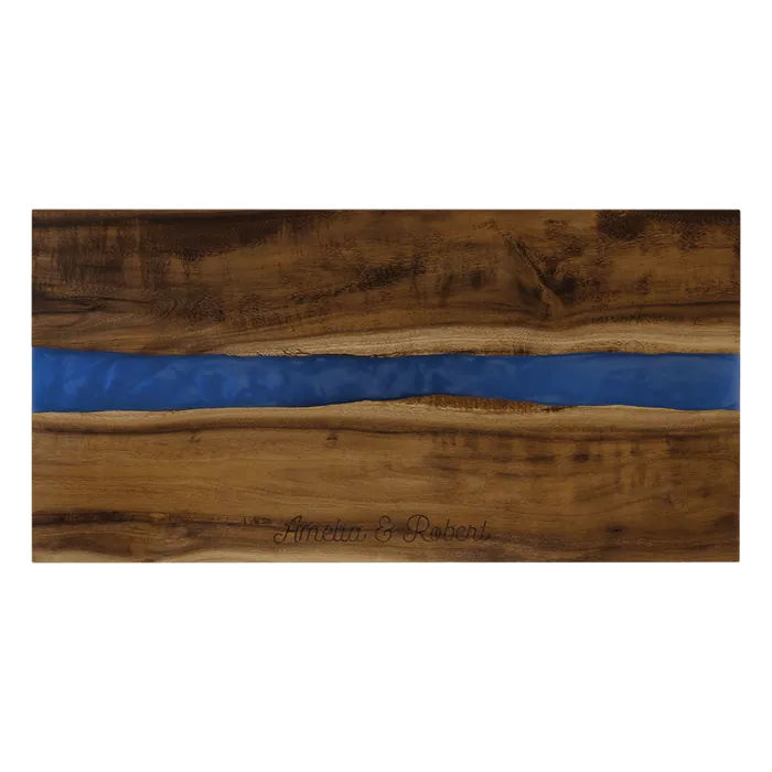 Acacia Serving Board with Blue Pearl Resin, 18" x 9" x 3/4"