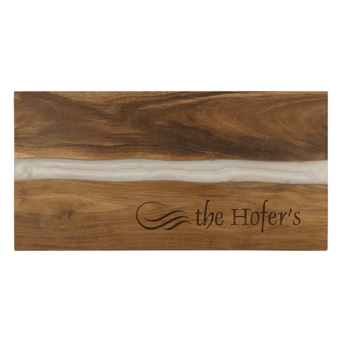Acacia Serving Board with White Pearl Resin, 18" x 9" x 3/4"