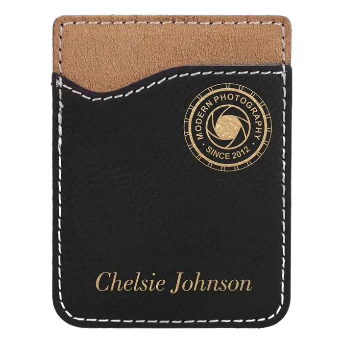Black/Gold Laserable Leatherette Phone Wallet