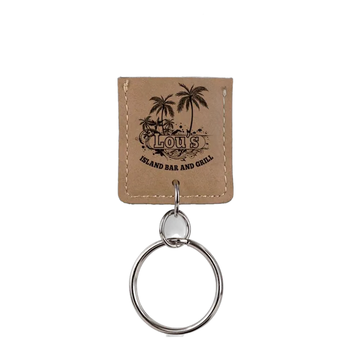 Light Brown Leatherette Rectangle Bottle Opener Keychain