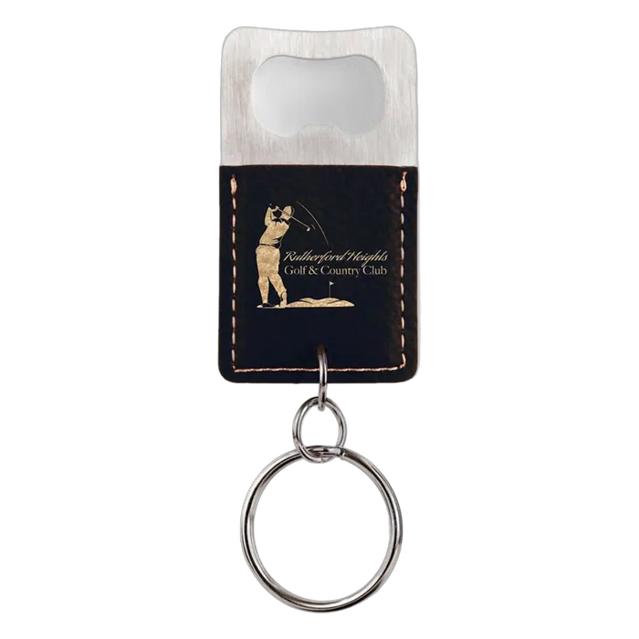 Black/Gold Leatherette Rectangle Bottle Opener Keychain