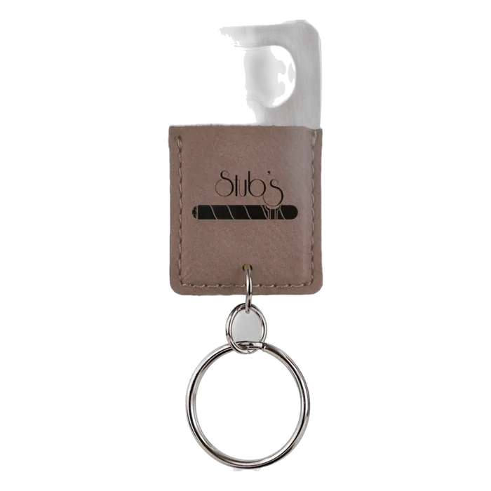 Gray Leatherette Rectangle Bottle Opener Keychain