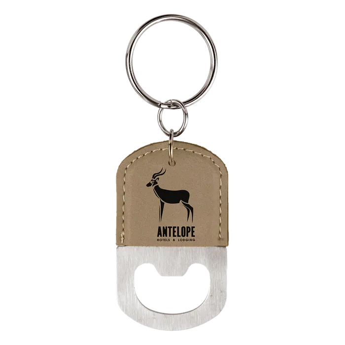 Light Brown Leatherette Oval Bottle Opener Keychain