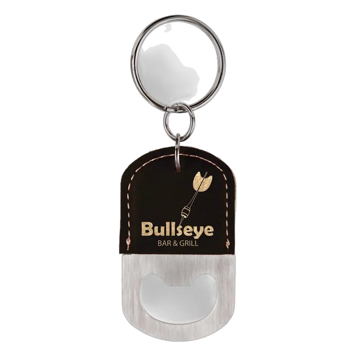 Black/Gold Leatherette Oval Bottle Opener Keychain
