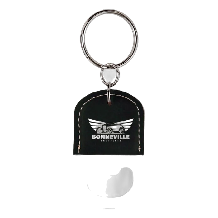 Black/Silver Leatherette Oval Bottle Opener Keychain