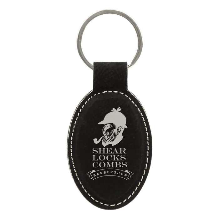 Black/Silver Leatherette Oval Keychain