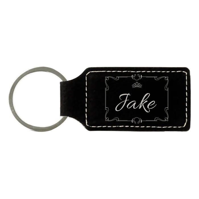 Black/Silver Leatherette Rectangle Keychain