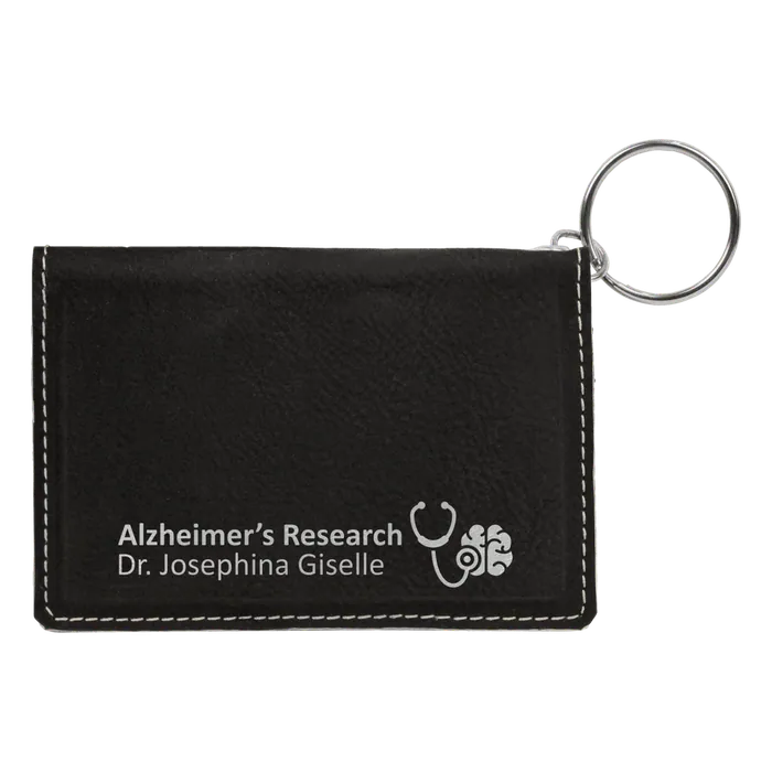 Black/Silver Leatherette ID Holder with Keychain