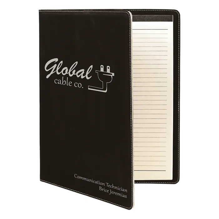 Black/Silver Laserable Leatherette Portfolio with Lined Pad