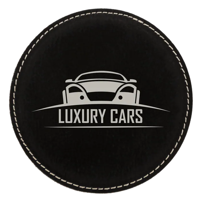 Black/Silver Round Leatherette Coaster