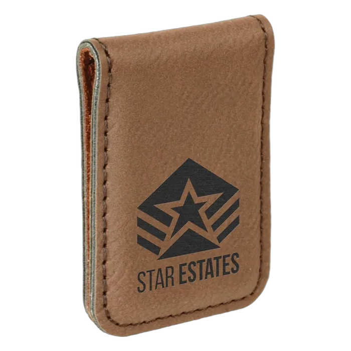 Dark Brown Laserable Leatherette Money Clip
