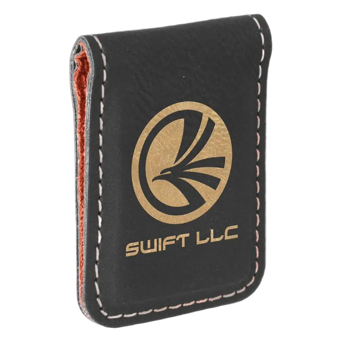 Black/Gold Laserable Leatherette Money Clip