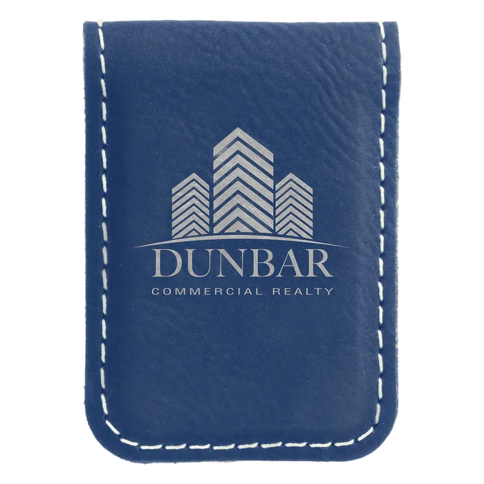 Blue/Silver Laserable Leatherette Money Clip