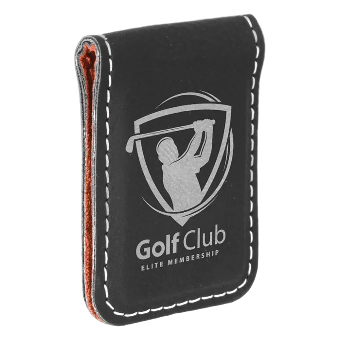 Black/Silver Laserable Leatherette Money Clip