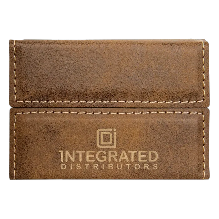 Rustic/Gold Leatherette Hard Business Card Holder
