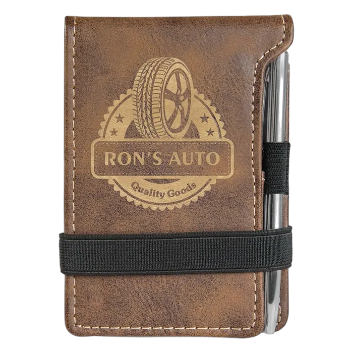Rustic/Gold Leatherette Mini Notepad & Pen Set