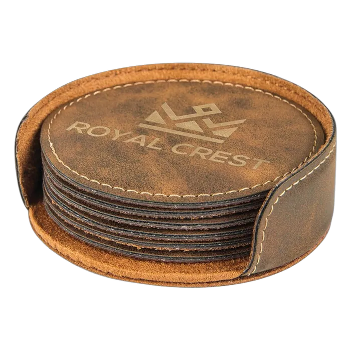 Rustic/Gold Leatherette Round 6-Coaster Set