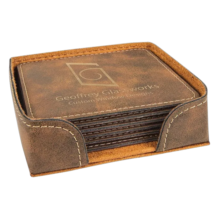 Rustic/Gold Leatherette Square 6-Coaster Set