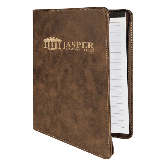 Rustic/Gold Laserable Leatherette Portfolio with Zipper and Lined Pad