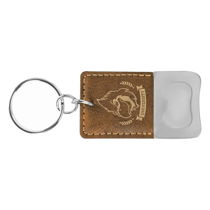 Rustic/Gold Leatherette Rectangle Bottle Opener Keychain