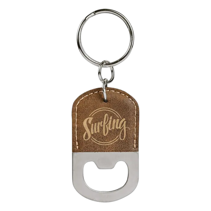 Rustic/Gold Leatherette Oval Bottle Opener Keychain