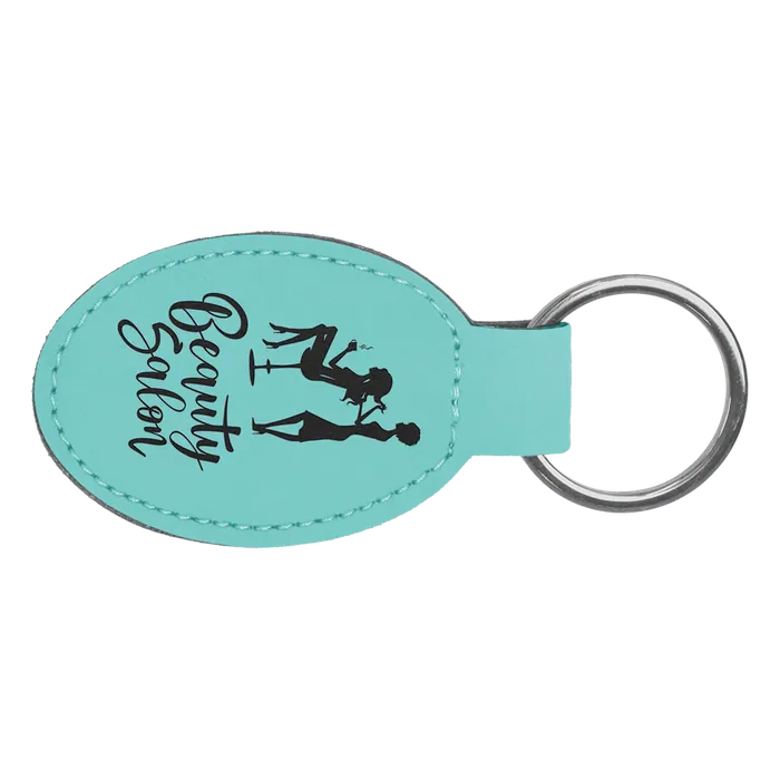 Teal Leatherette Oval Keychain