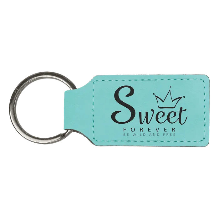 Teal Leatherette Rectangle Keychain