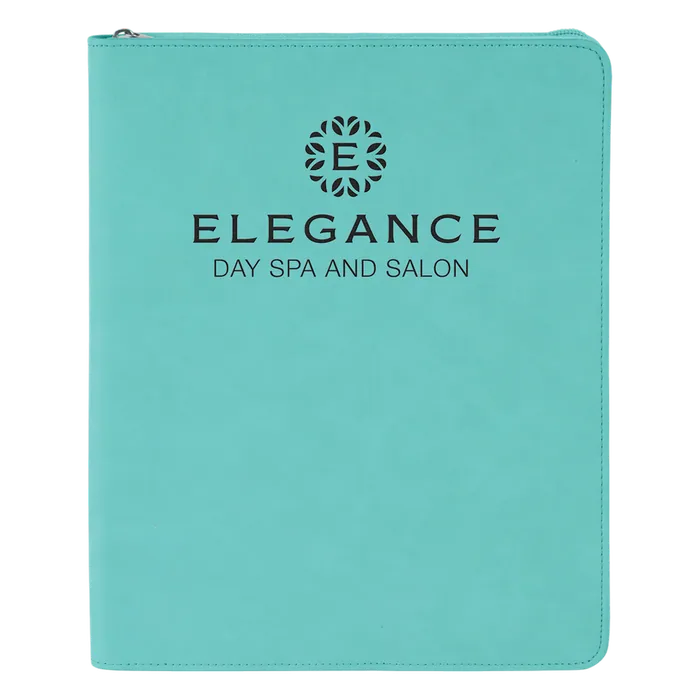 Teal Leatherette Portfolio with Zipper & Notepad
