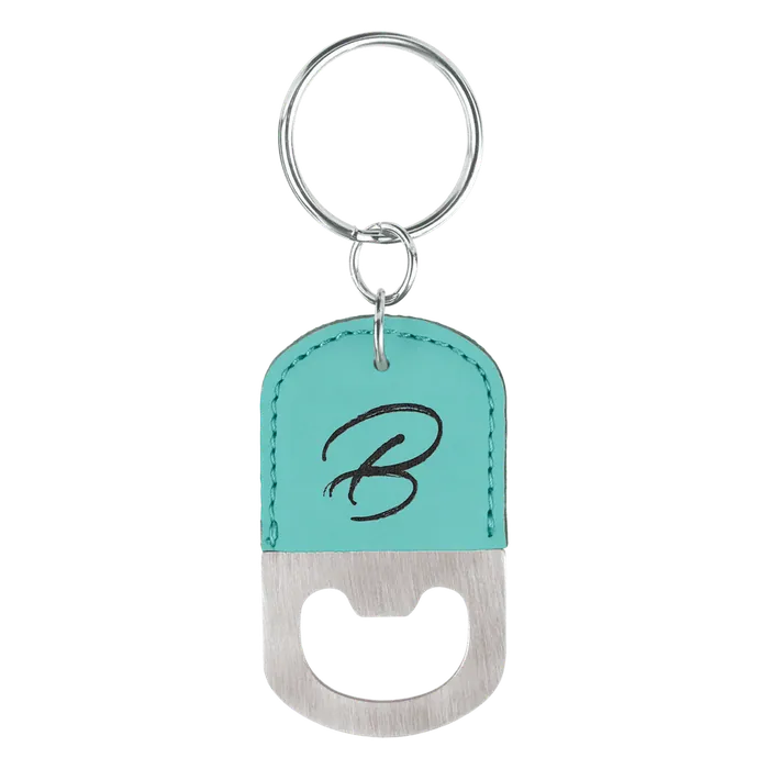 Teal Leatherette Oval Bottle Opener Keychain