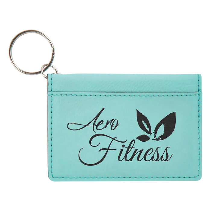 Teal Leatherette ID Holder with Keychain