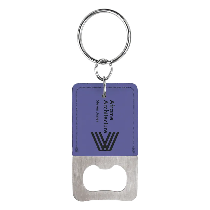 Purple Leatherette Rectangle Bottle Opener with Keychain