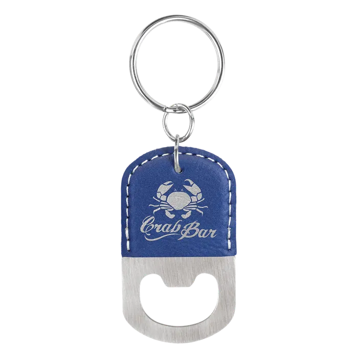 Blue/Silver Leatherette Oval Bottle Opener with Keychain