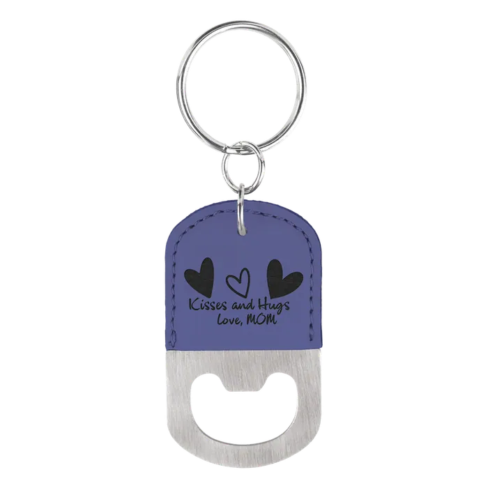 Purple Leatherette Oval Bottle Opener with Keychain
