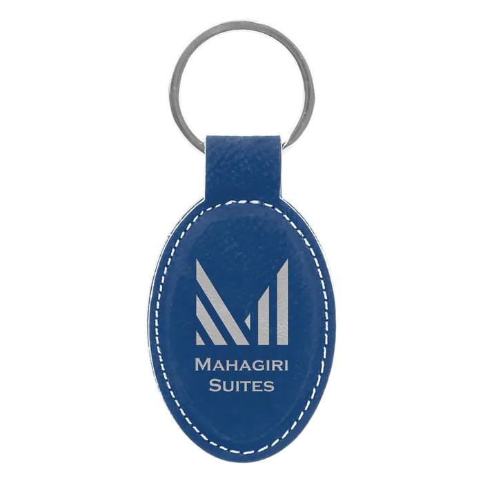 Blue/Silver Leatherette Oval Keychain