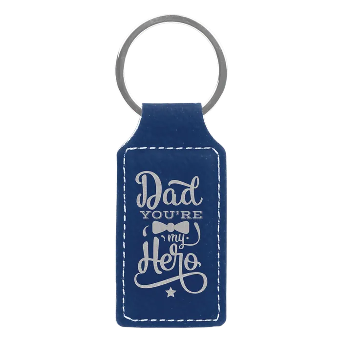 Blue/Silver Leatherette Rectangle Keychain