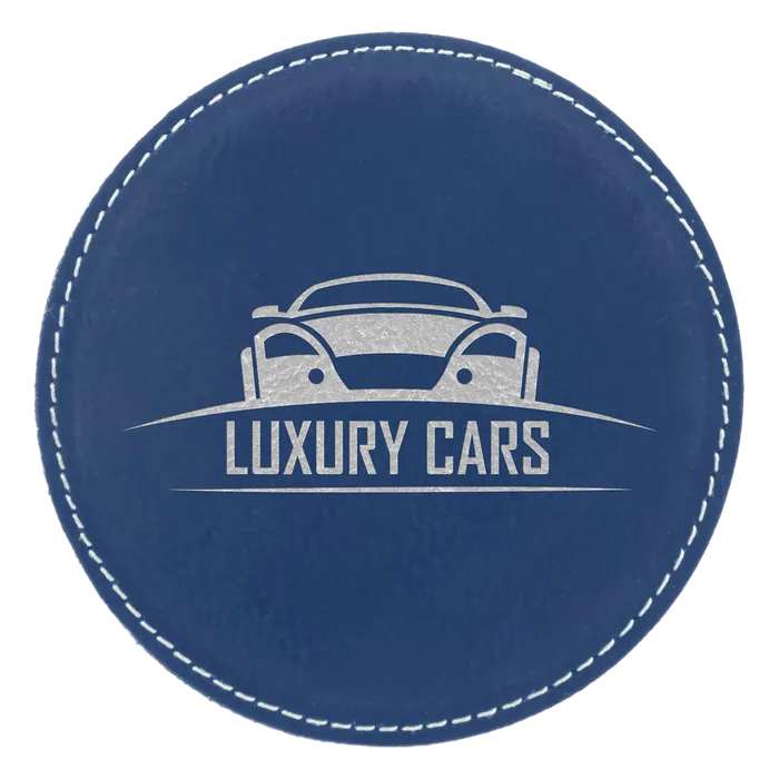 Blue/Silver Round Leatherette Coaster