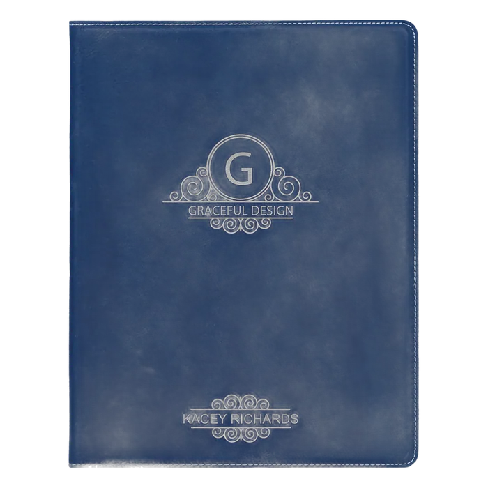 Blue/Silver Small Leatherette Portfolio with Notepad