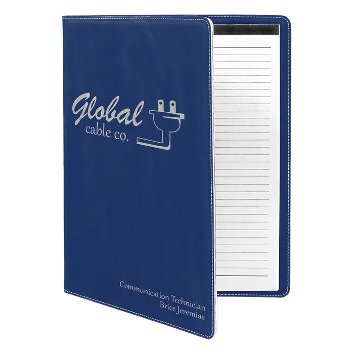 Blue/Silver Laserable Leatherette Portfolio with Lined Pad