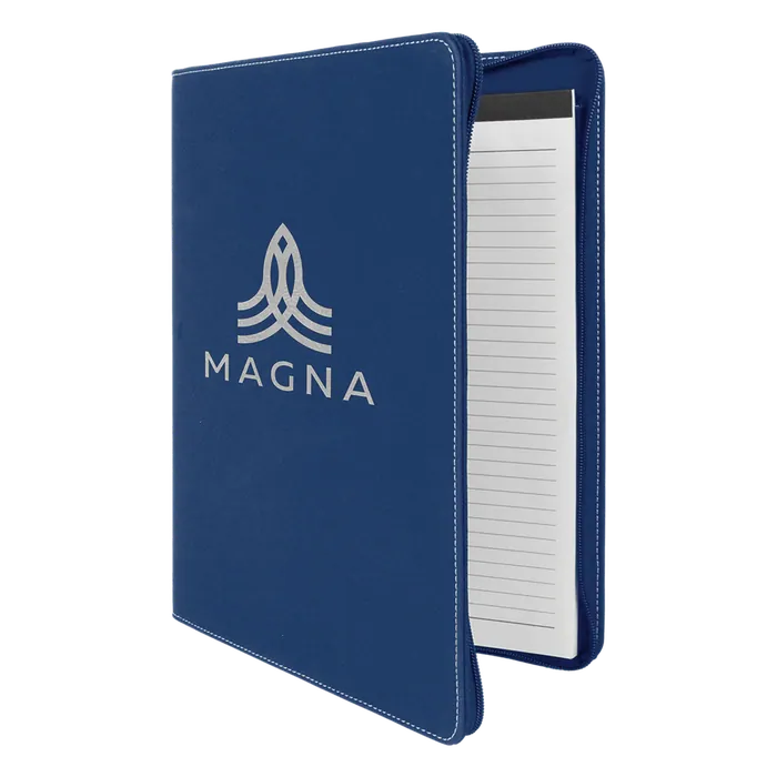 Blue/Silver Laserable Leatherette Portfolio with Zipper and Lined Pad