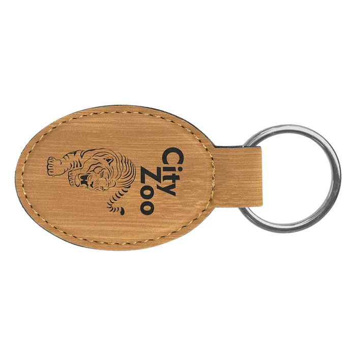Bamboo Leatherette Oval Keychain