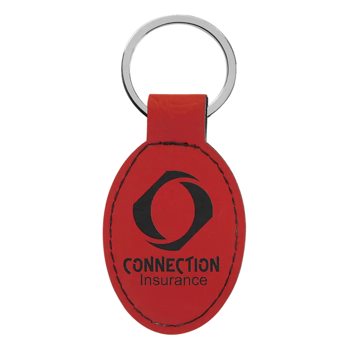 Red Laserable Leatherette Oval Keychain