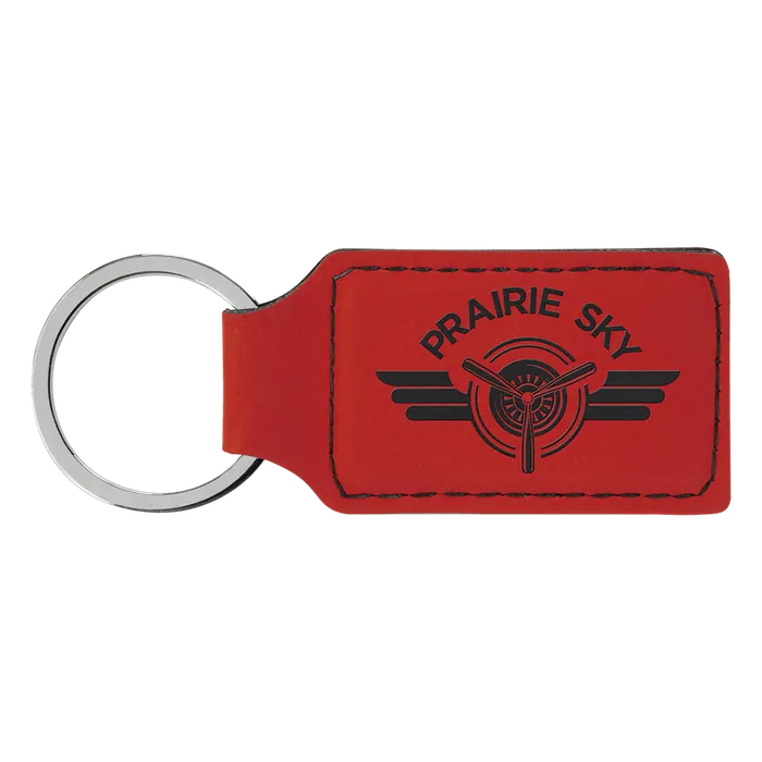 Red Laserable Leatherette Rectangle Keychain