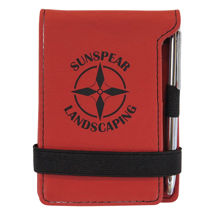 Red Laserable Leatherette Mini Notepad with Pen