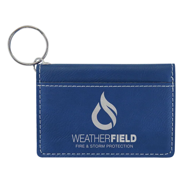 Blue/Silver Laserable Leatherette Keychain ID Holder