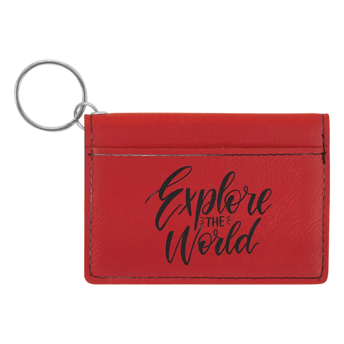 Red Laserable Leatherette Keychain ID Holder