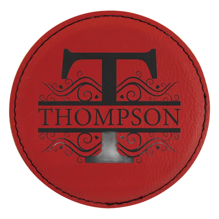Round Red Laserable Leatherette Coaster