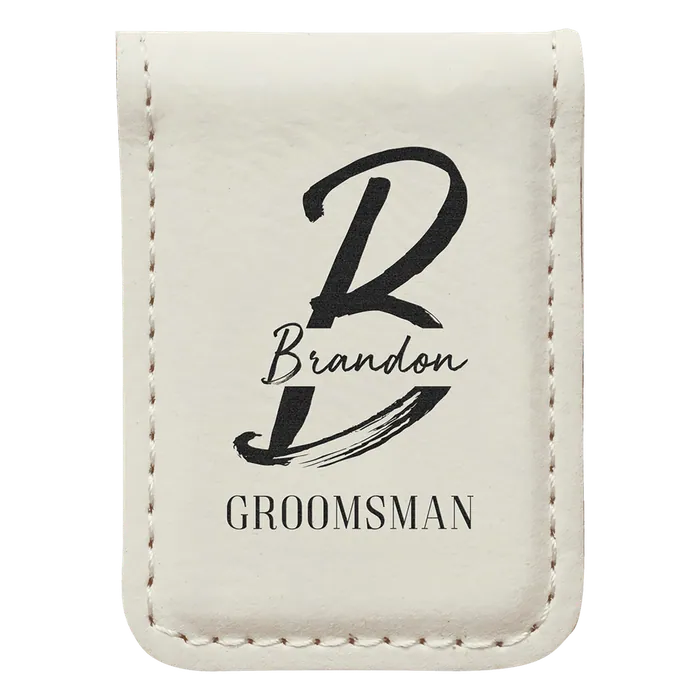 White Laserable Leatherette Money Clip
