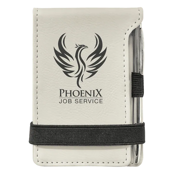 White Leatherette Mini Notepad & Pen Set