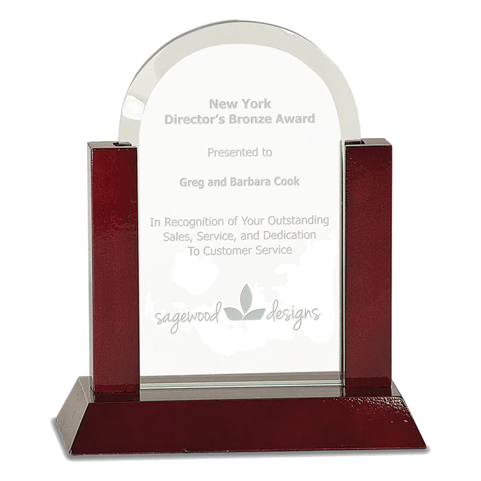 Small Gateway Jade Dome Glass Award with Rosewood Finish Base